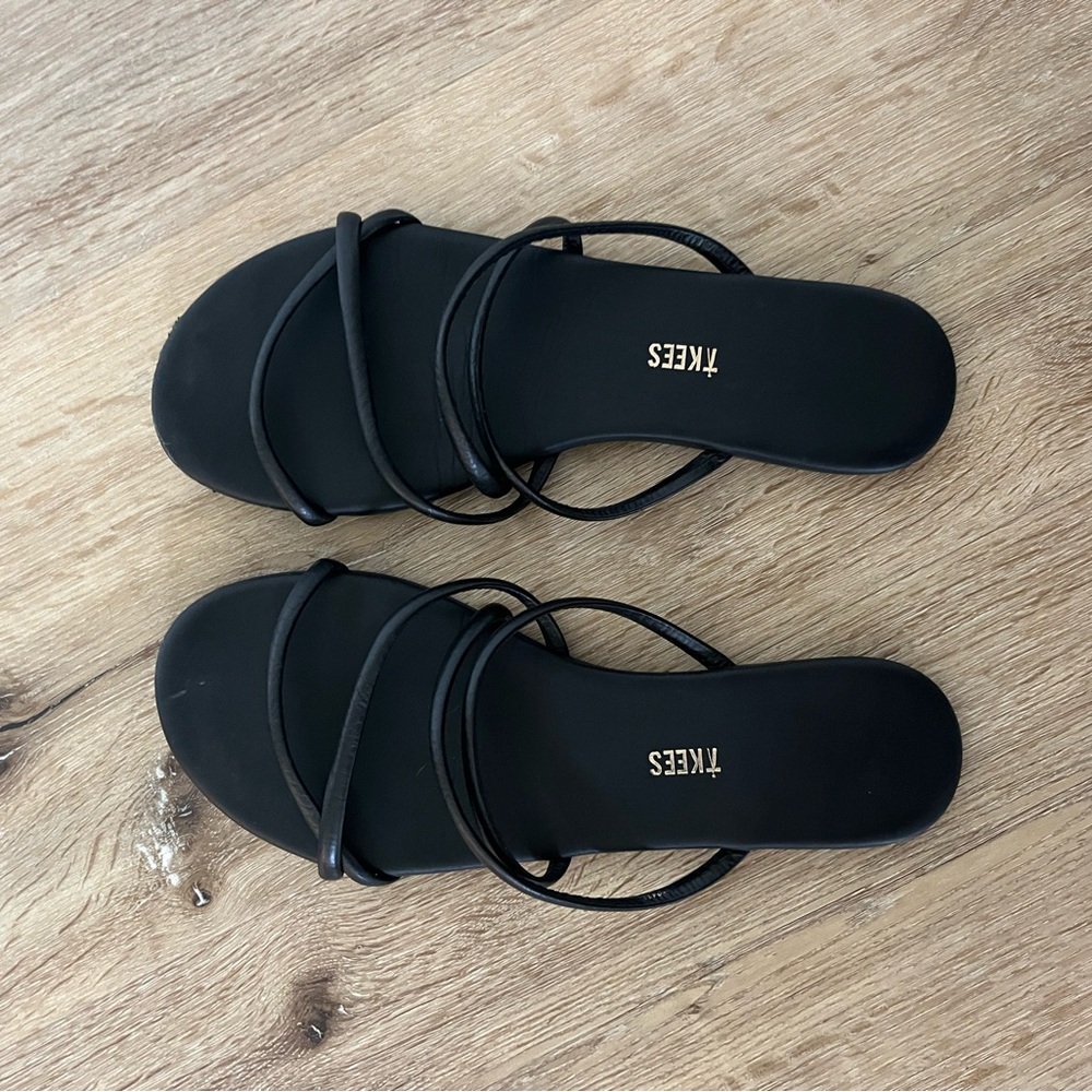 Tkees Sloane Black Leather Strappy Crisscross Slide Sandals Size 10